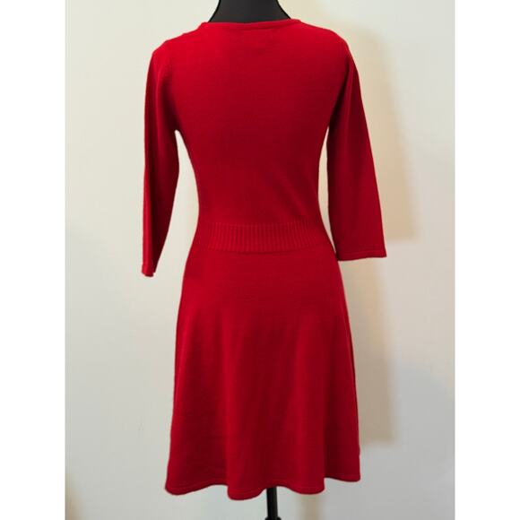 IZ Byer Red Knit Sweater Dress with 3/4 Sleeves - Picture 2 of 3